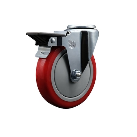 Service Caster 5'' Red Poly Wheel Swivel Bolt Hole Caster with Posi Lock Brake SCC-BH20S514-PPUB-RED-PLB